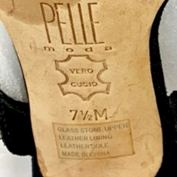 Black Suede Dressy Formal Sexy High Heel Leather Sandals Rhinestone Size 7.5 EUC - Picture 6 of 6